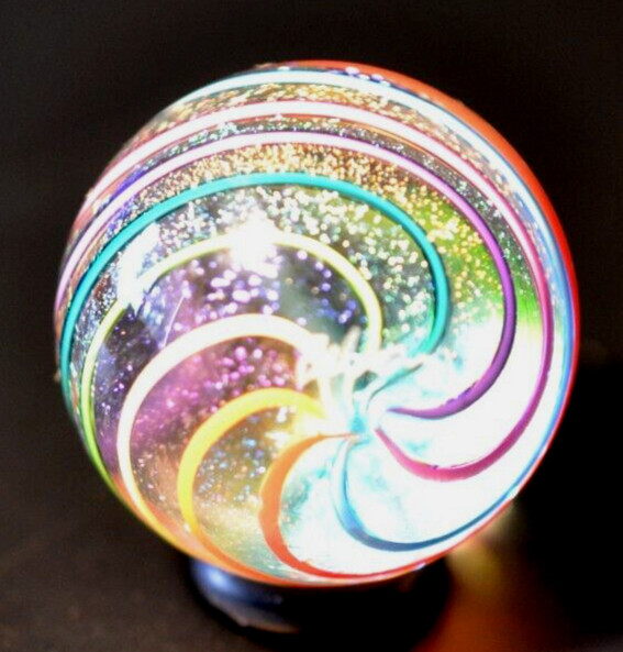 JAMESC ALLOWAY GLASS MARBLE/1.246″-DICHROIC 8 COLOR GLITTERBALL #424-WORLDWIDE