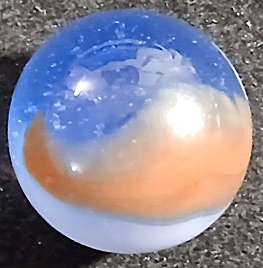 Vitro Agate Conqueror Glass Marble Blue Transparent Base Red White Patch .620″