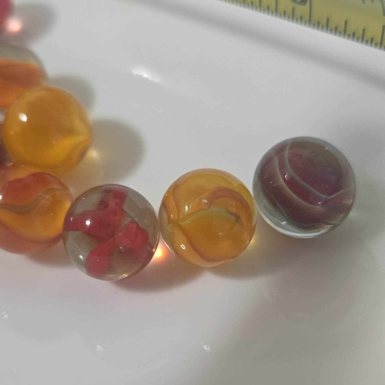 Lot of 8 Machine-Made Glass Toy Marbles Clear Swirl Mixed Styles Red Orange