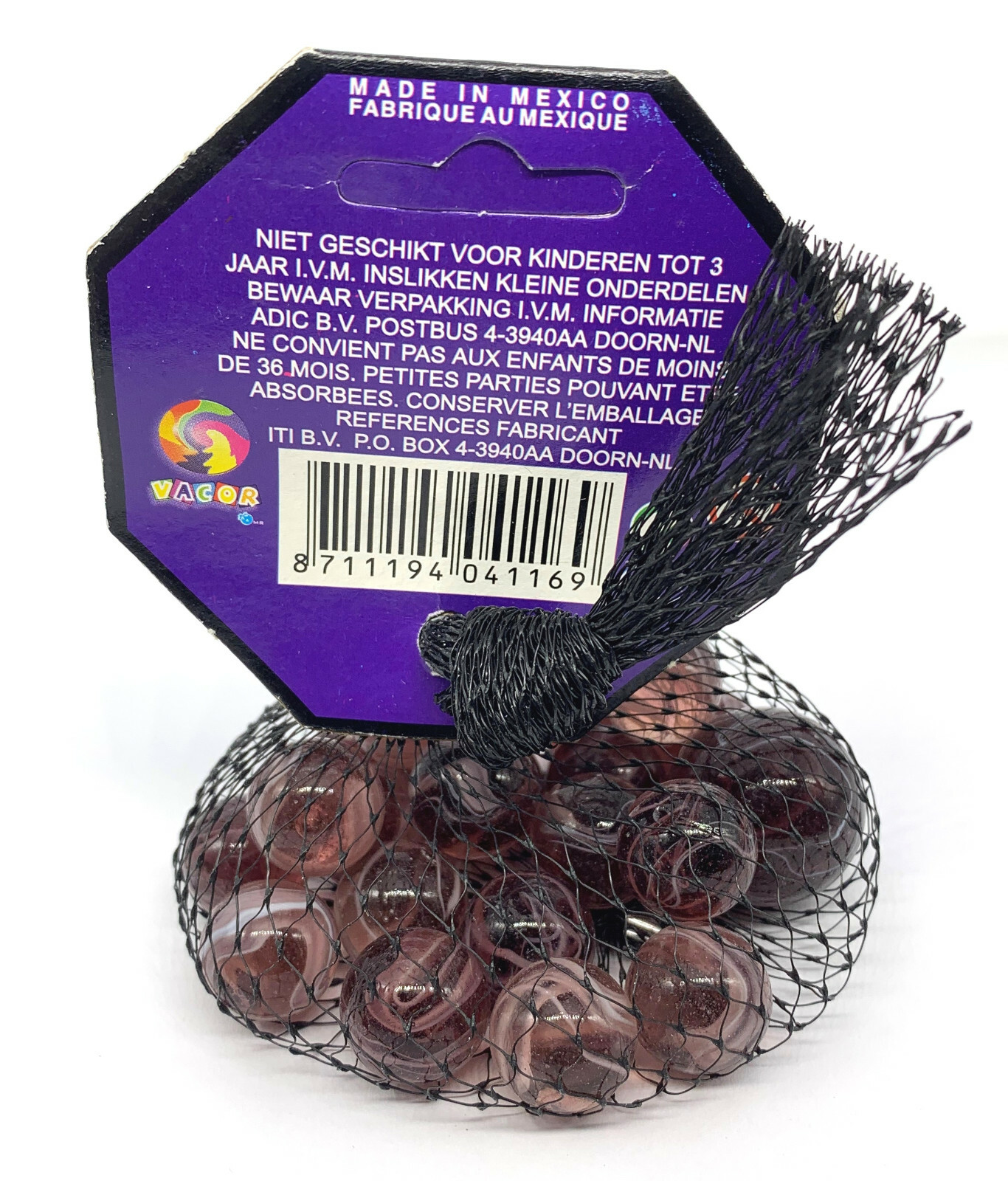 Net Bag of 21 OCTOPUS Glass Marbles from Netherlands Vacor Don Juan Amethyst