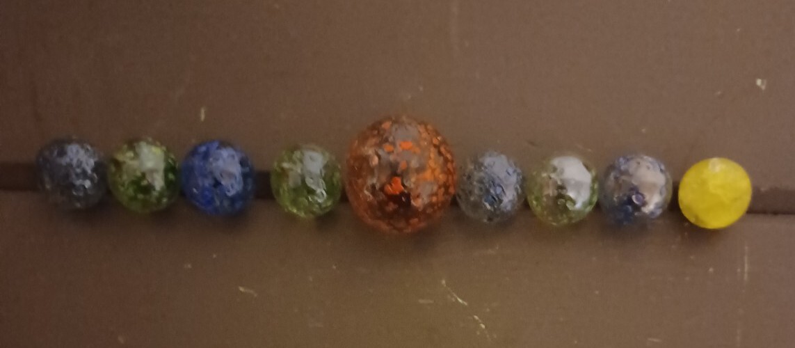 Lot of 9 Confetti Speckled Stardust Marbles Clear Glass vintage Glitterbomb toy