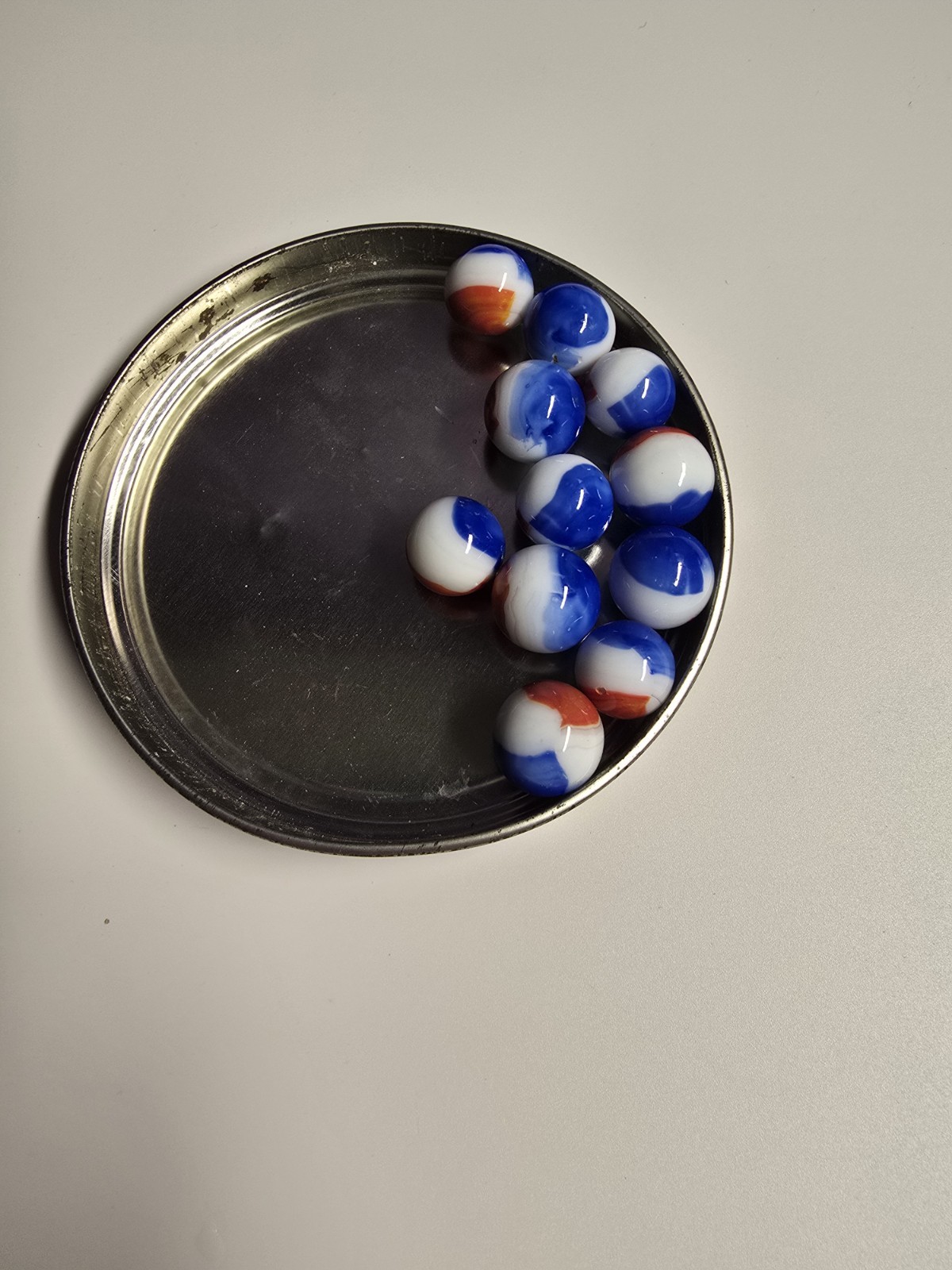 Vintage Assorted Patriot Red White Blue Glass Marbles Shooter Target Size 11pc