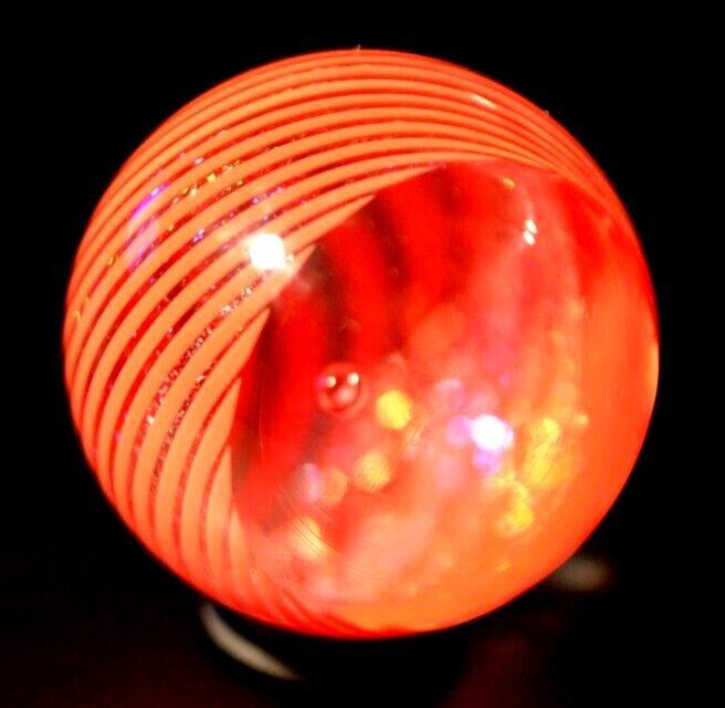 JAMES ALLOWAY GLASS MARBLE/1.372″-DICHROIC RED VORTEX #3528-GRASS,ORANGE,VIOLET+