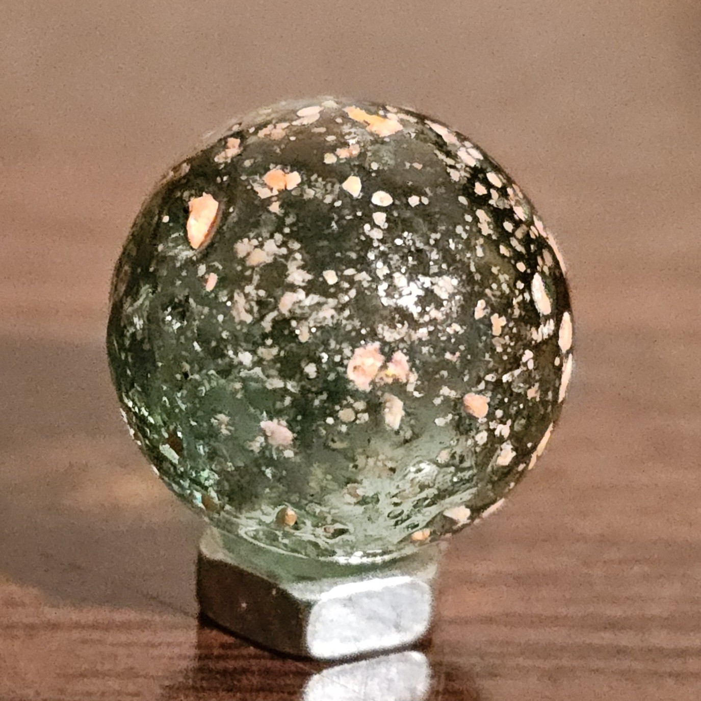 Vintage Vacor Pink Confetti Coke-Glass Green .625 Glass Marble