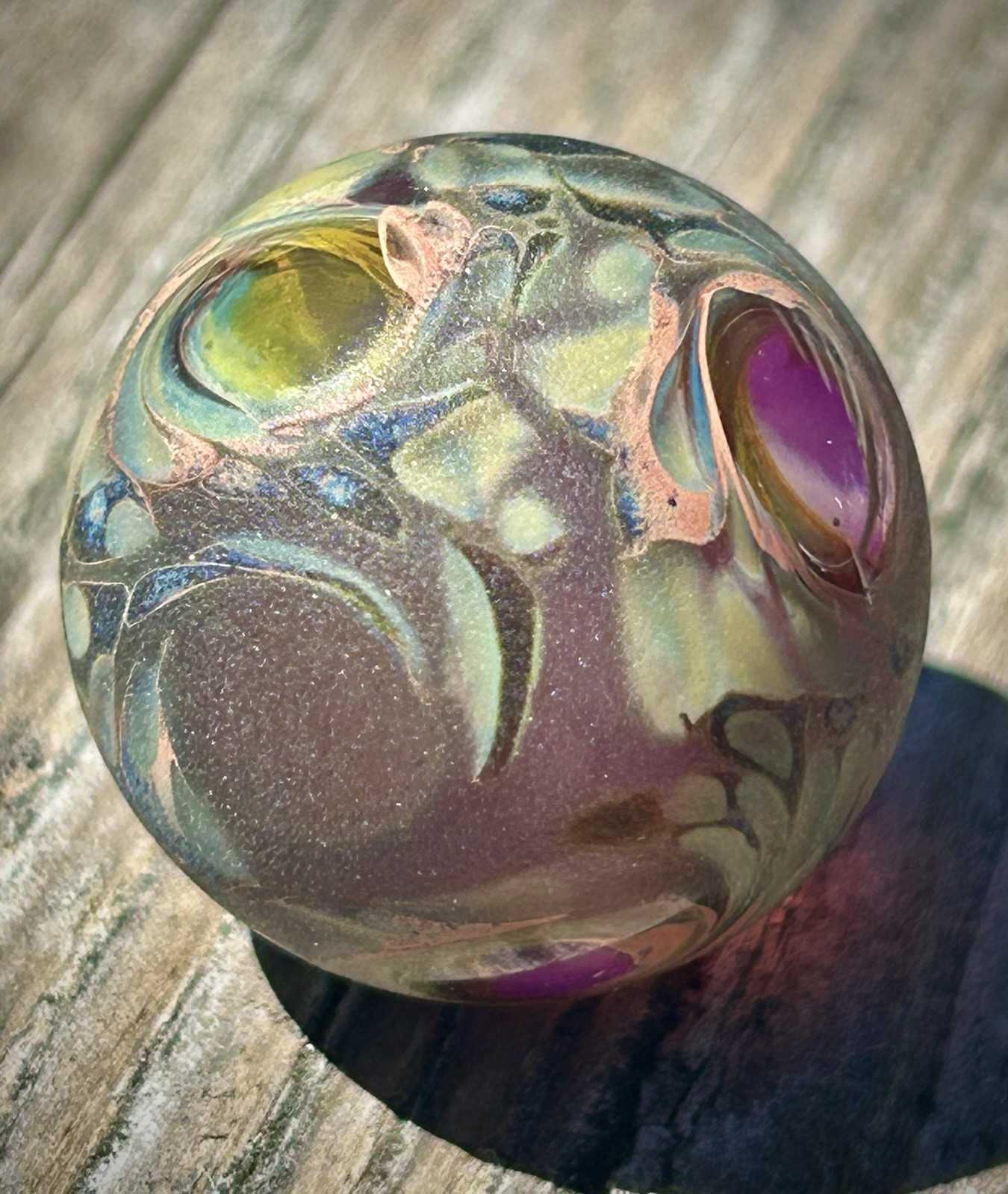 Hand Blown Sand Blasted Frosted Marble Boro Glass Art portal windows planet