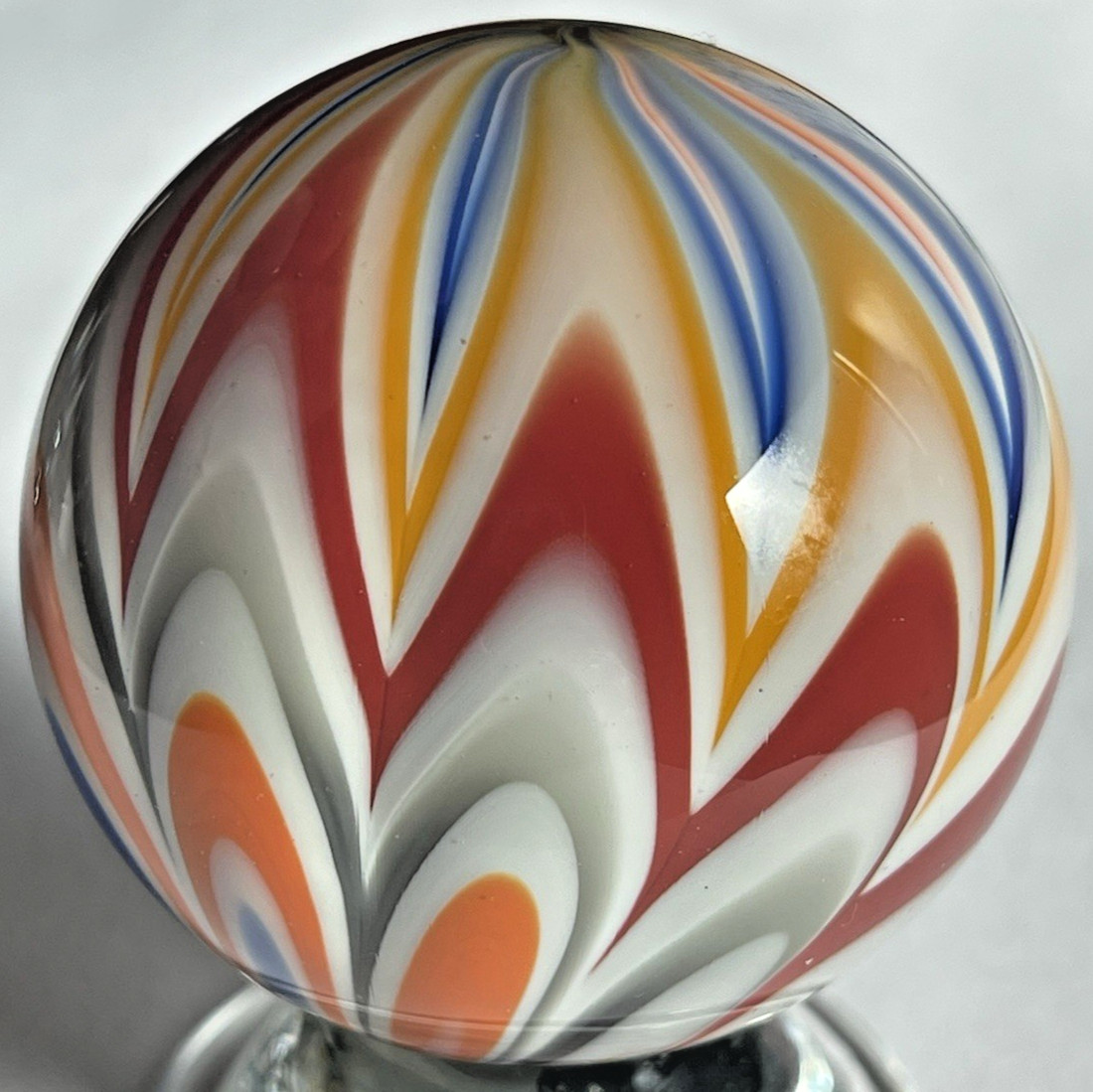 2003 RICK DAVIS SIGNED MARBLE GLASS ART HUGE 1.96″ BALLOON RIDE ORANGE BLUE RED