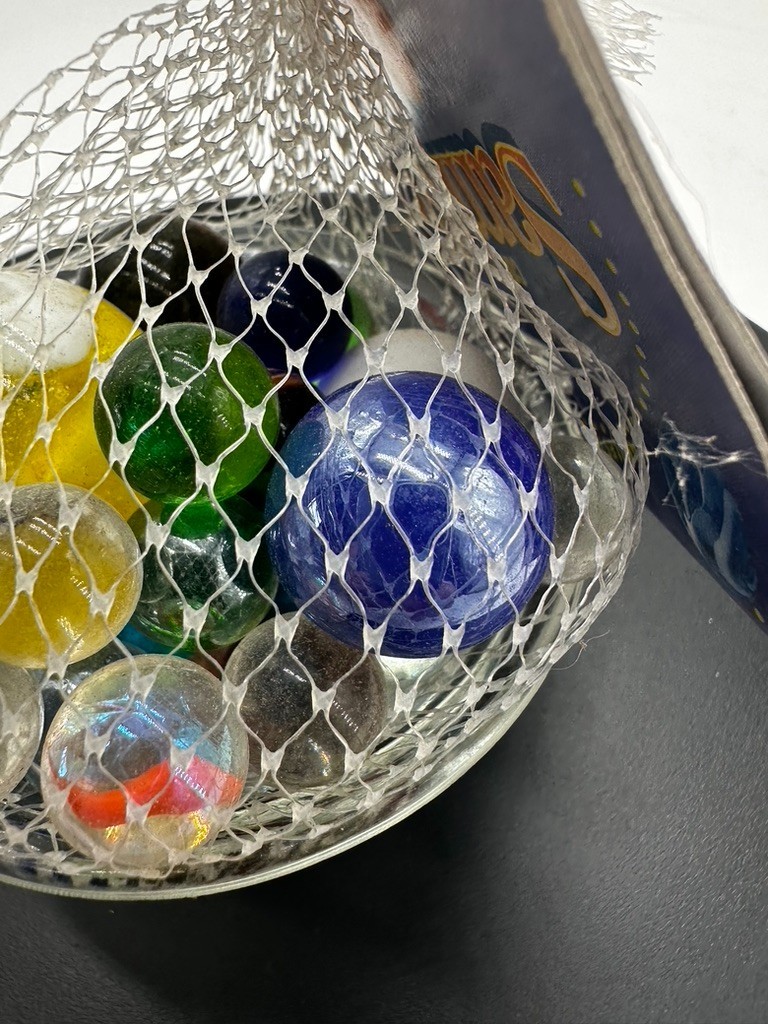 Vintage Glass Mega Marbles Collector Sampler Marbles 10 Oz NOS Net Bag