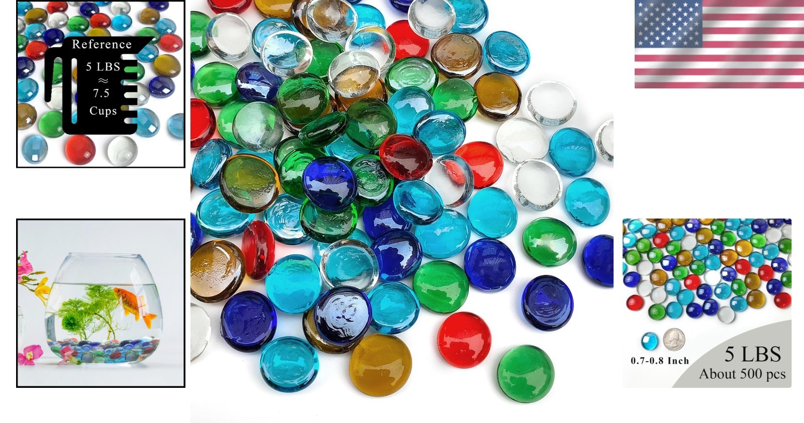 500 PCS 5Lb Multicolor Glass Rocks – Decorative Vase Fillers for All Occasions