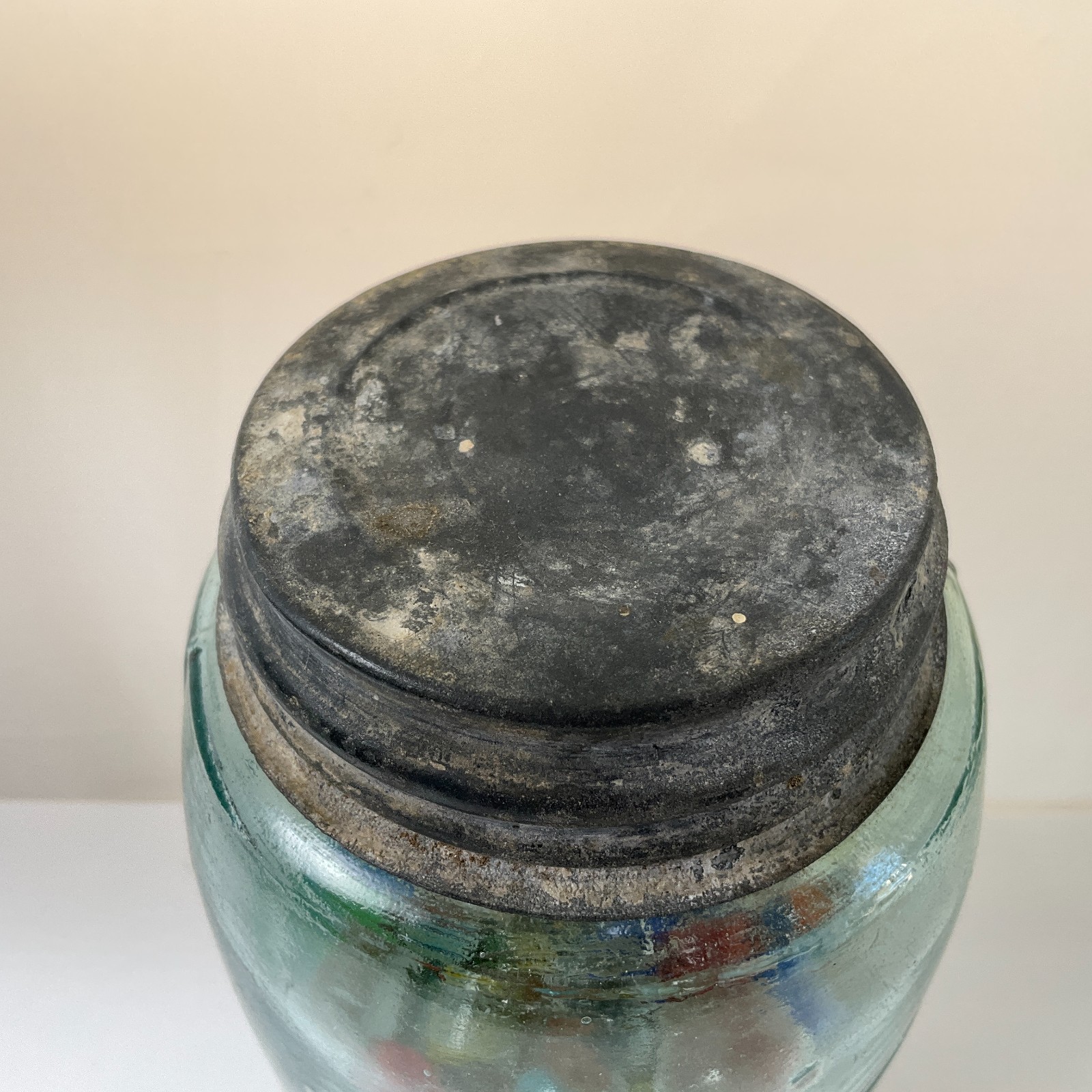 Colorful Marbles in Aqua Ball Mason Quart Canning Jar & ZINC Porcelain-Lined Lid
