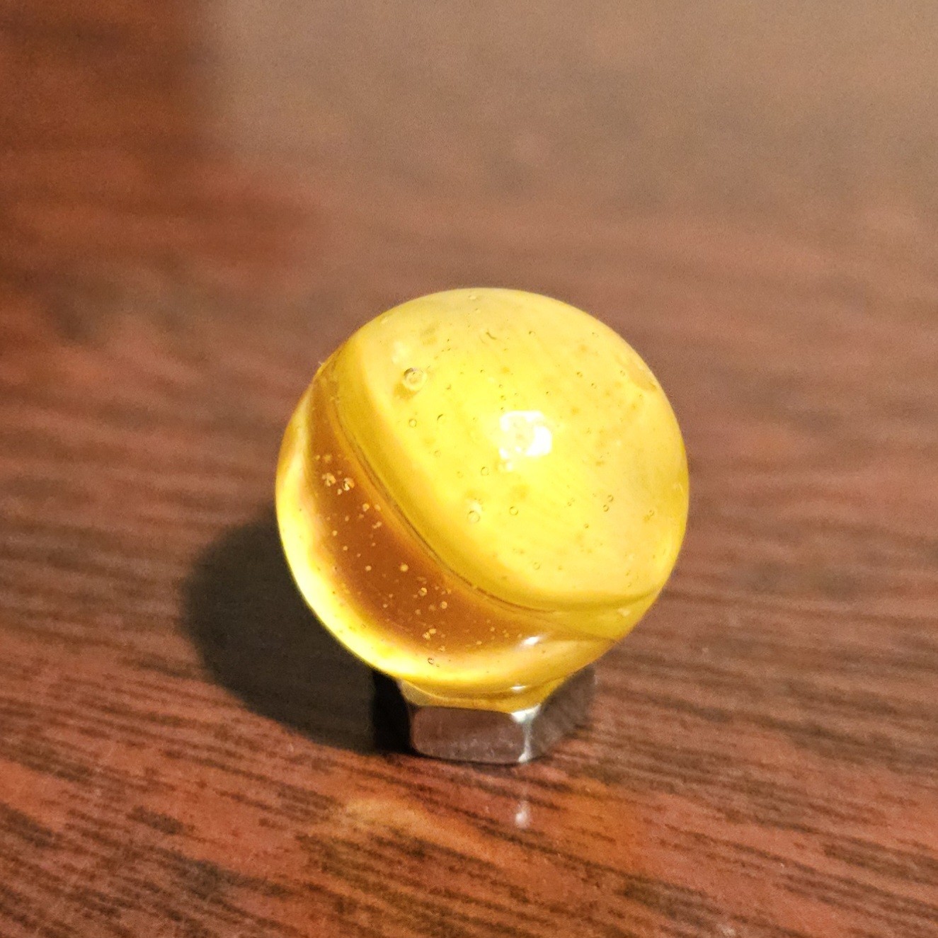 Vintage CE Bogard Cadmium Glow Yellow 4-Lobe Floppy .625″ Glass Marble