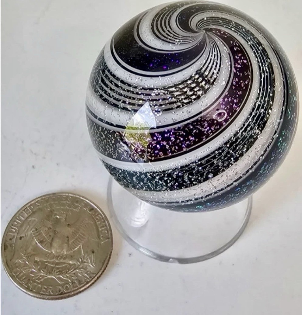 Hot House Glass Dichroic Artist Marble handmade signed 2013 1 7/16″