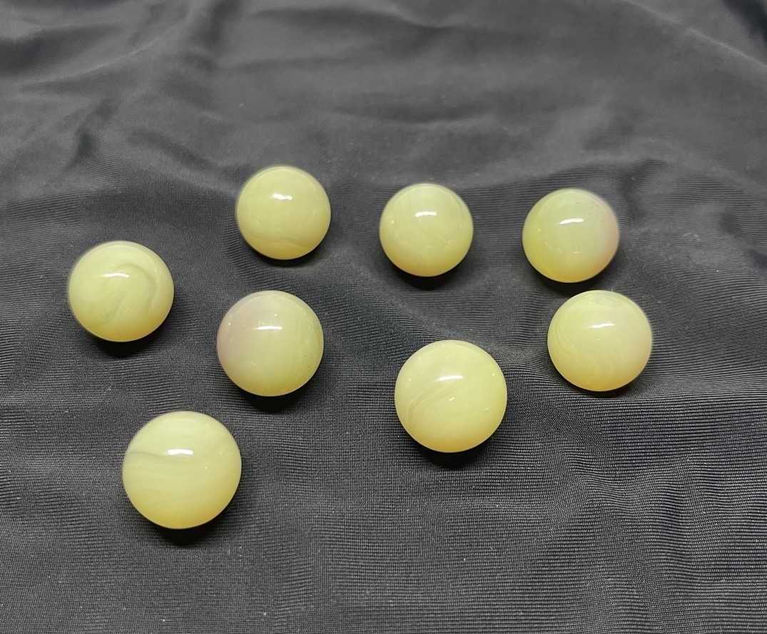 Burmese Glass Marbles Lot of 8- VTG – Glows Under Black light -5/8” Size