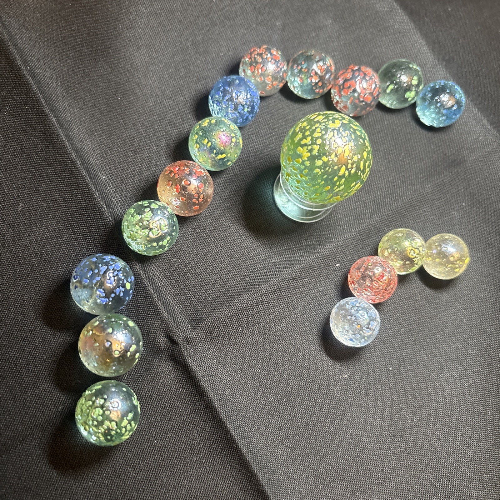 Confetti Galaxy Speckled Multicolor Glass Marbles Lot of 17 mixed sizes Vintage