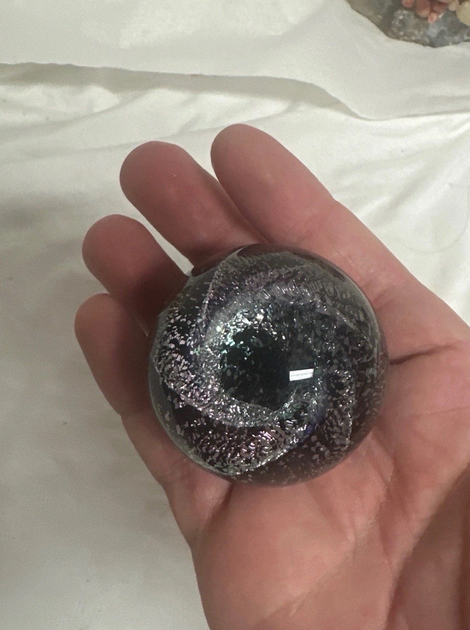 ⁠Kevin O’Grady Art Glass Vortex Marble Paperweight Dichroic Galaxy Signed⁠ 1.75”