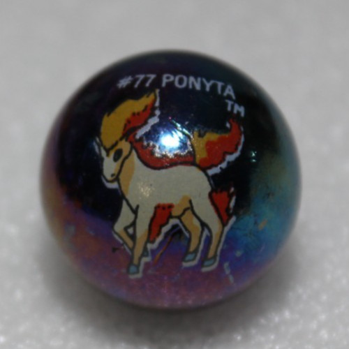 POKEMON PONYTA #77 IRIDESCENT BLUE GLASS MARBLE 2 13/16″ VINTAGE COLLECTIBLE