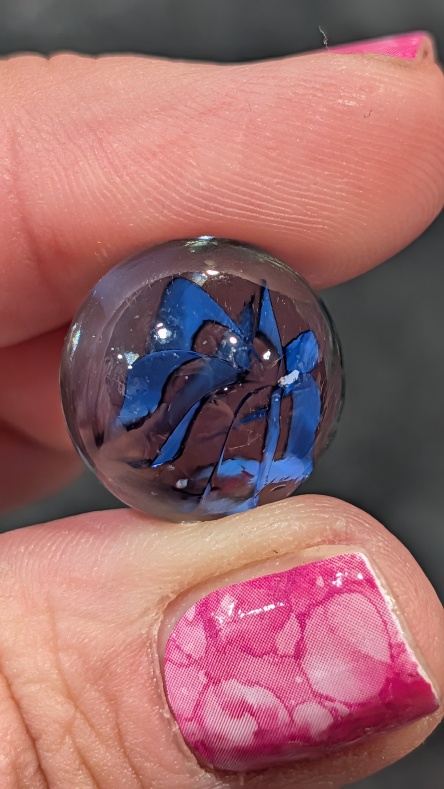 Lot Of 3 Vintage Imperial 8 Vein Blue Cats Eye Marbles .63″