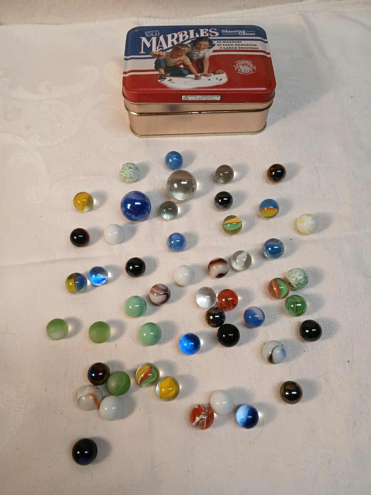 Channel Craft Marble Tin 47 Marbles 2 Large Shooter Made in USA