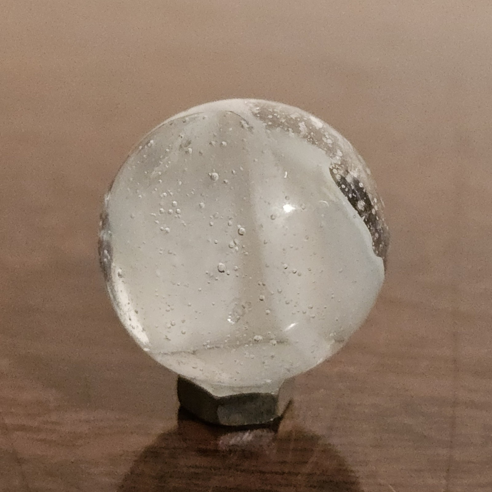 C E Bogard White 4-Lobe Floppy Cats Eye Clear Glass .875 Shooter Marble