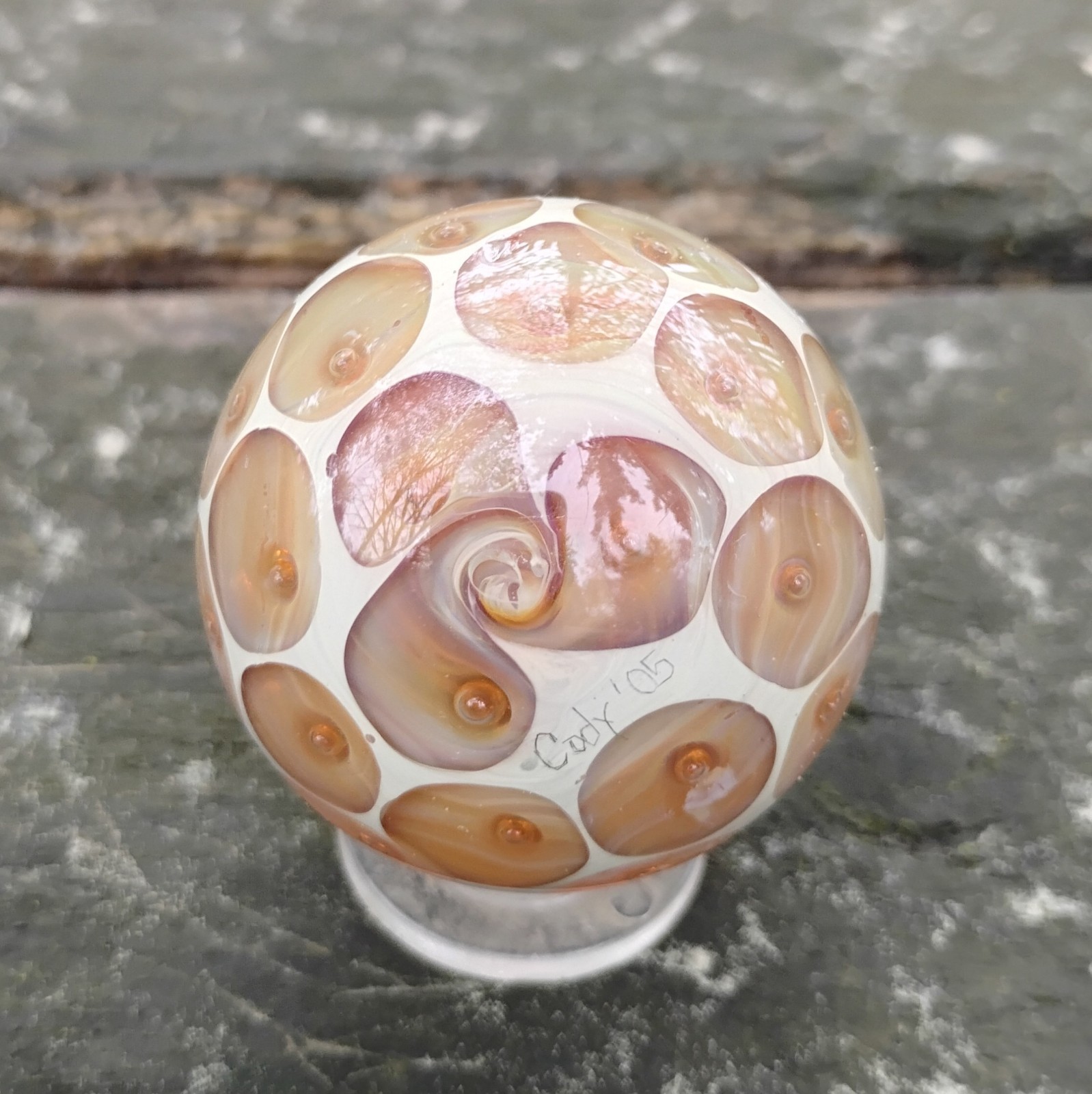 Heady Glass Vortex Opal Honeycomb Marble 2″ Handblown Art