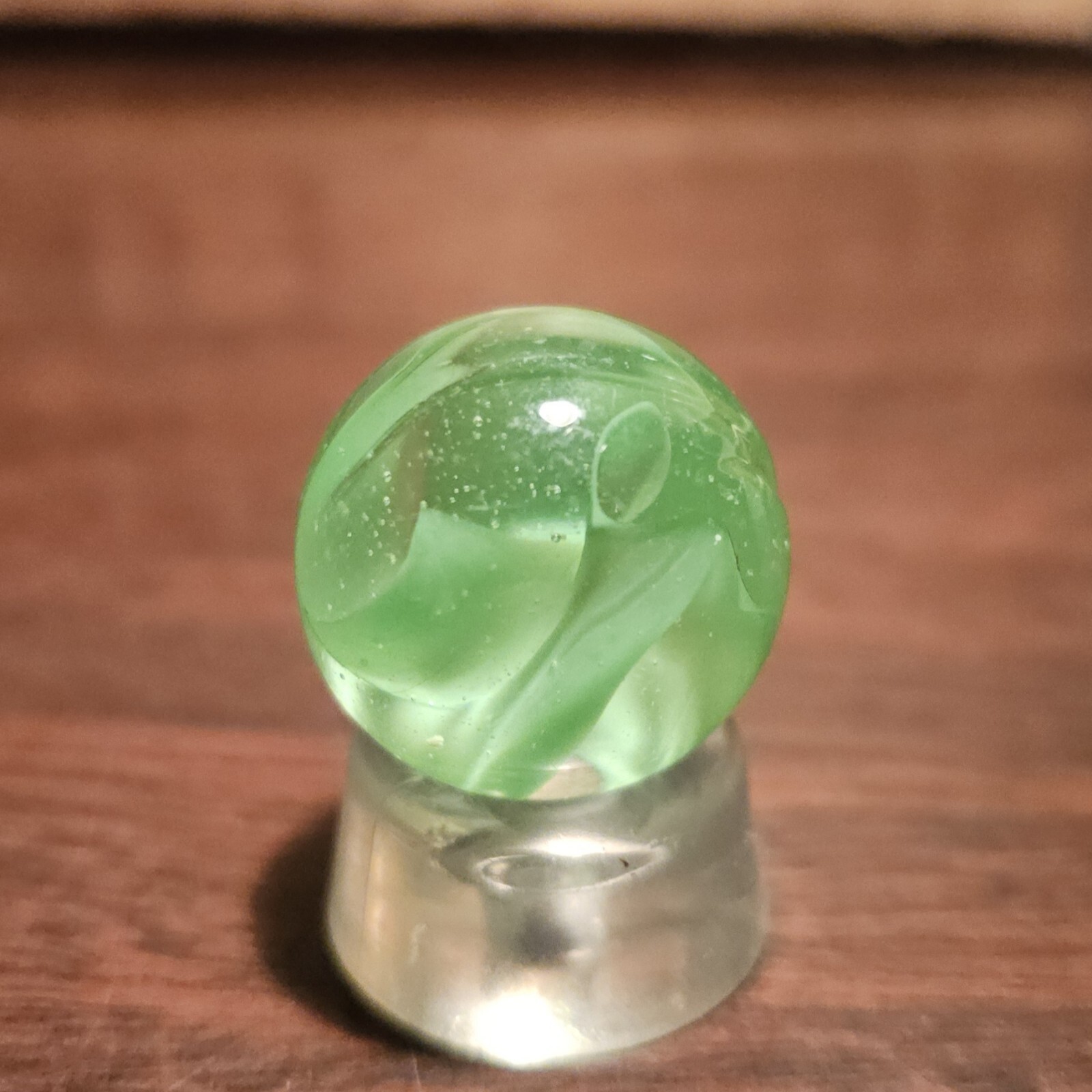 Vintage C E Bogard Hybrid Green in Clear O.94″ Diameter Shooter Glass Marble