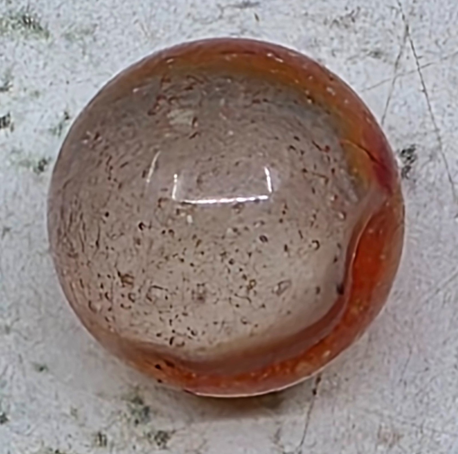 Vintage Vitro Agate Conqueror Red Yellow White Tri-Lite Glass Marble Collectible