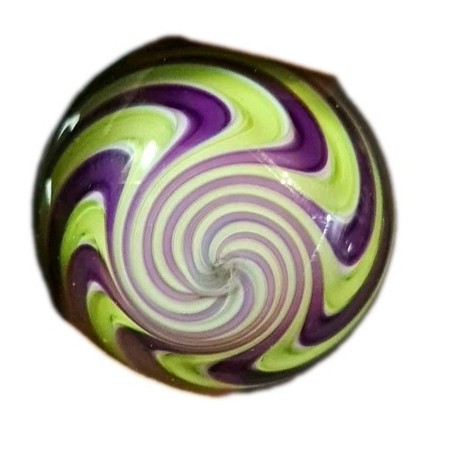EDDIE SEESE Signed (FES) Handmade Glass Marble 1.25″-Lime Green/Purple