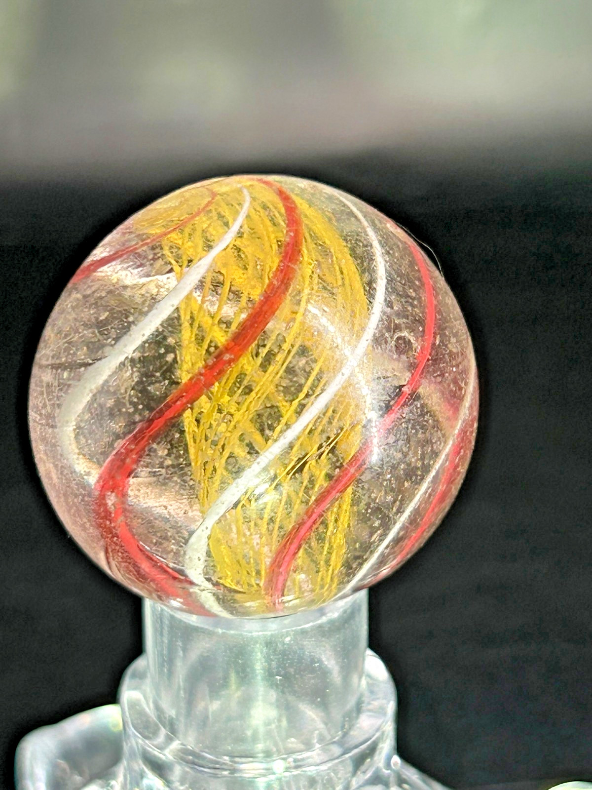 Antique Yellow Latticino Core Ribbon Swirl Marble 1-1/8″ Near Mint+ EA4