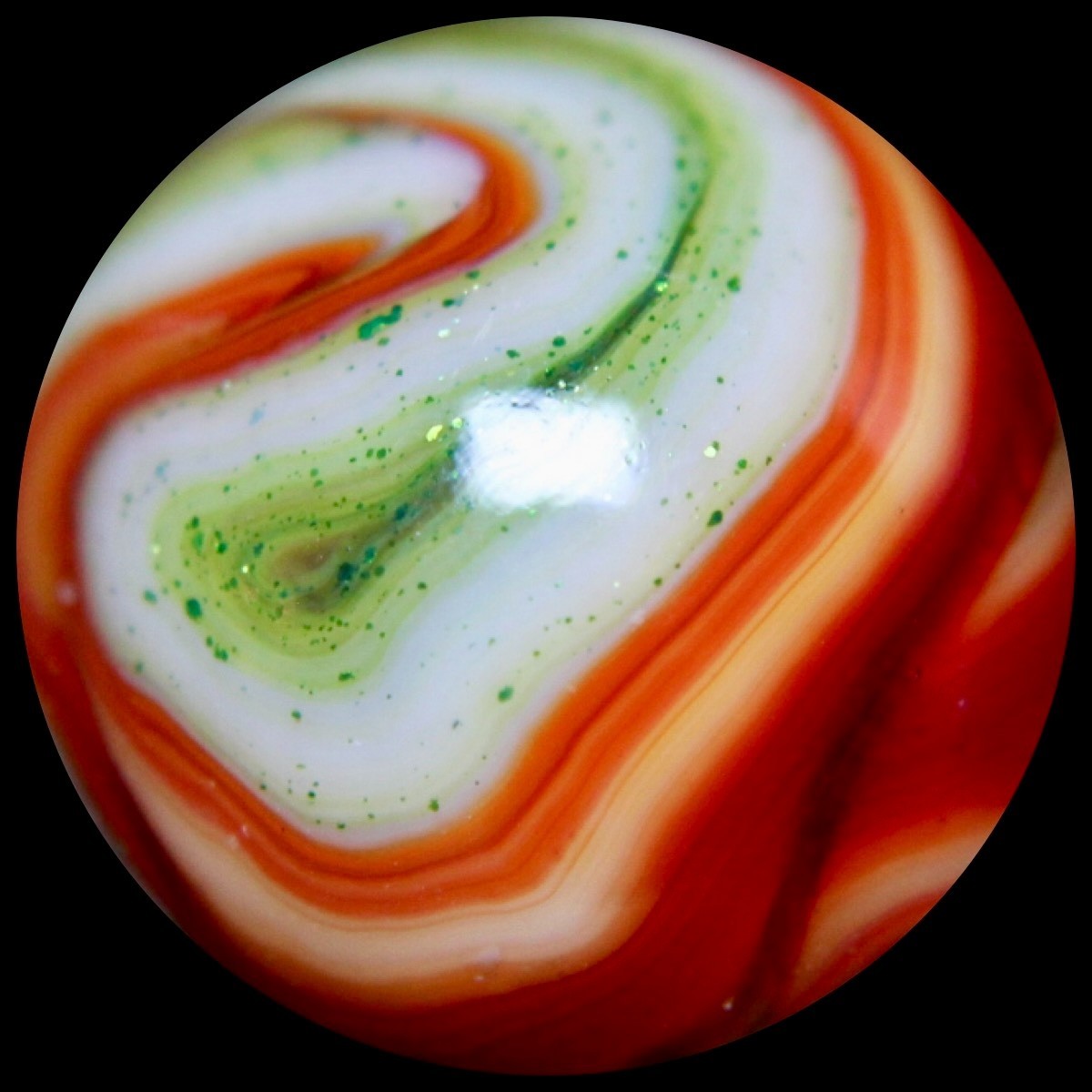 JABO Indian Summer Marble: BIG Ruby Red Oxblood w/Aventurine 0.788″