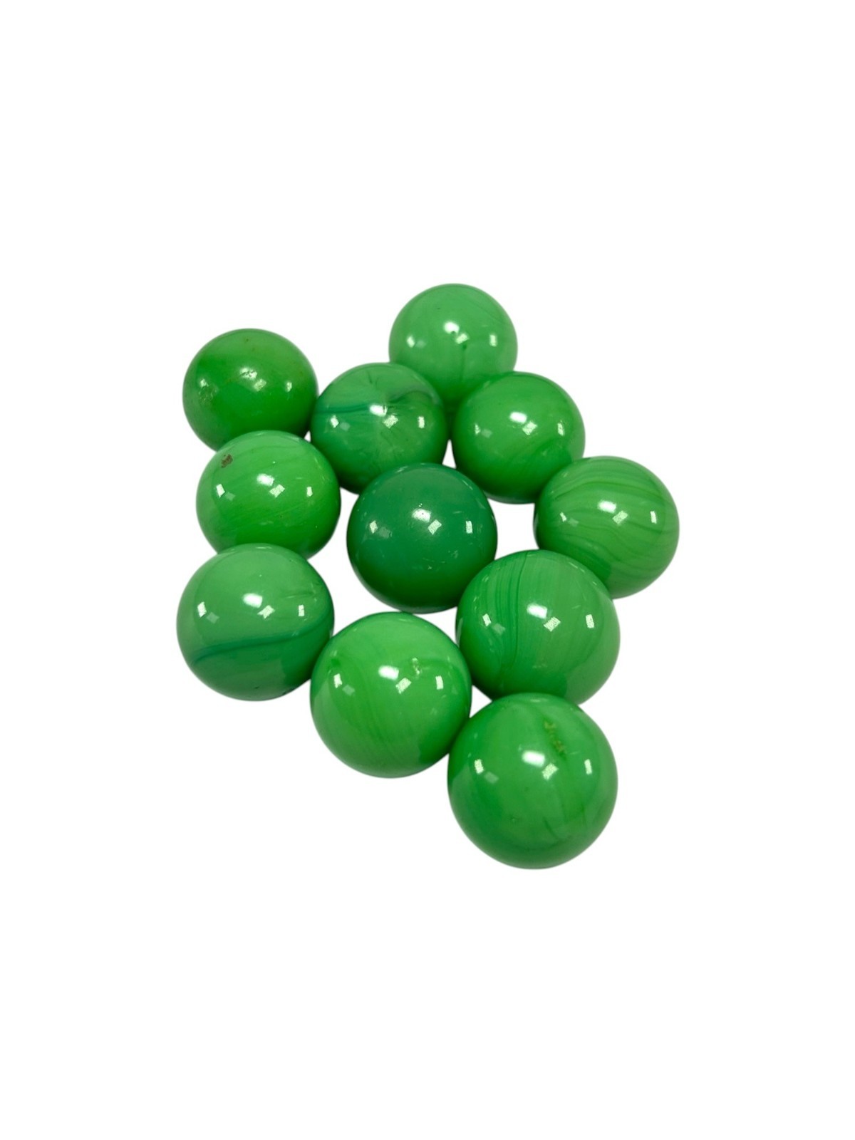 Vintage Player Marbles .58in Lot of 11 Bright Green Swirled Glass Collectible