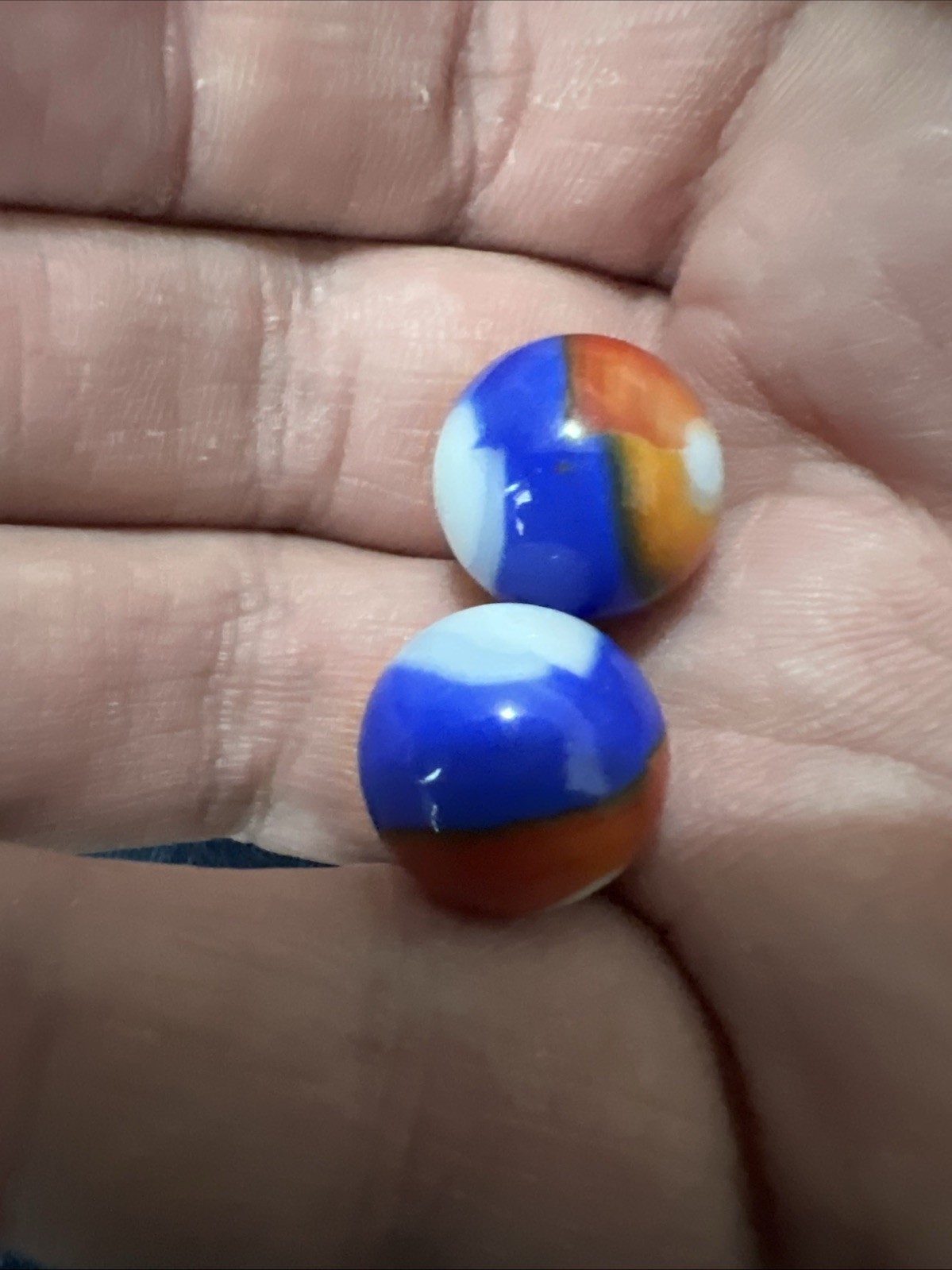 vintage milkglass red white & blue marble lot of 2