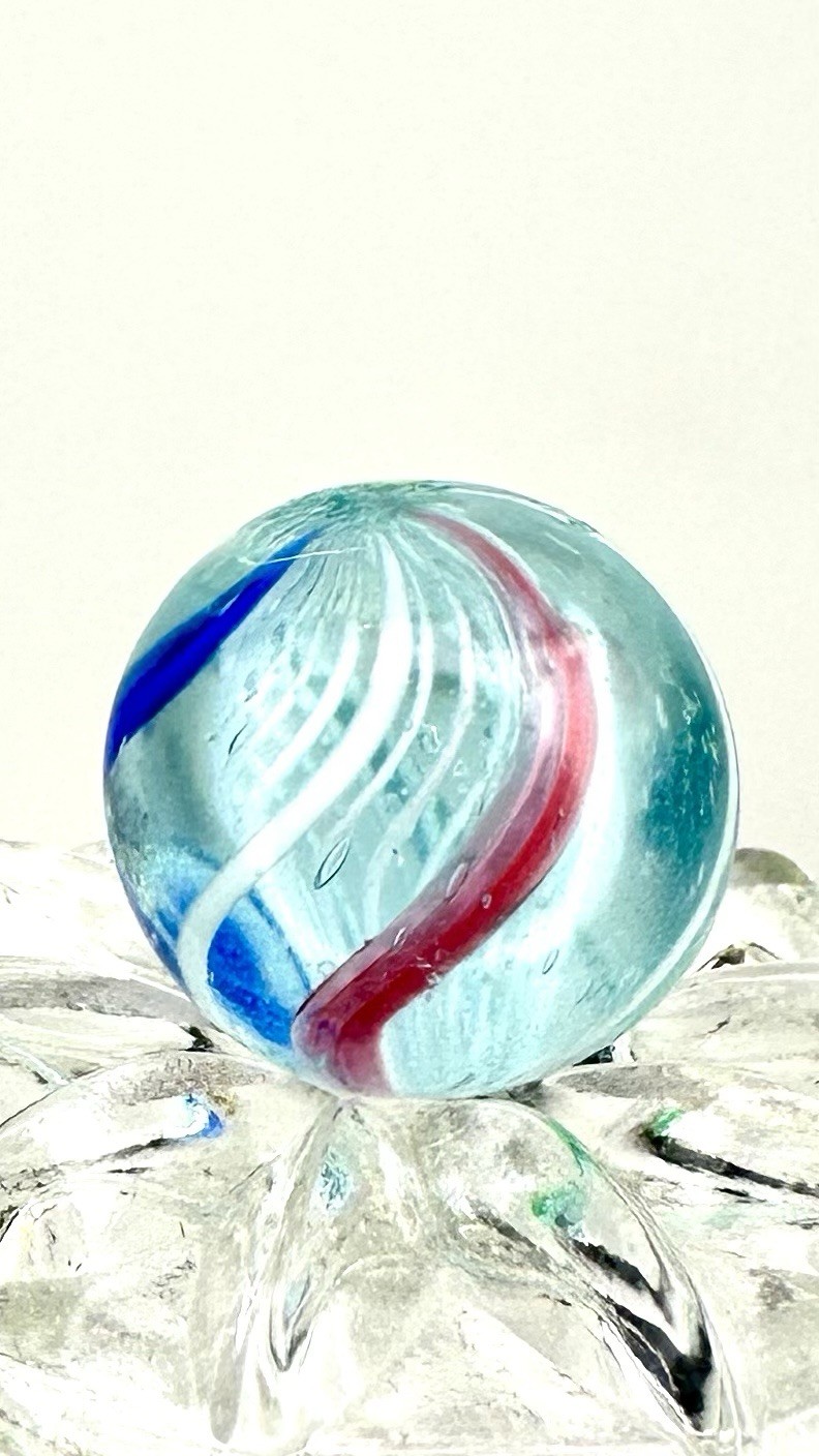 German Handmade White Caged Latticino Marble – Approx 16mm Green Blue Red