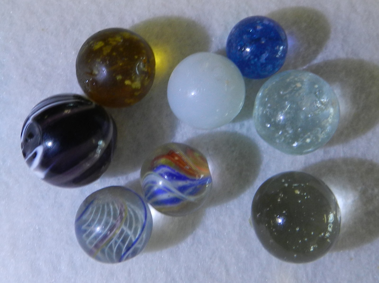 #19941m Vintage Group or Lot of 8 German Handmade Marbles .50 to .70 Inches