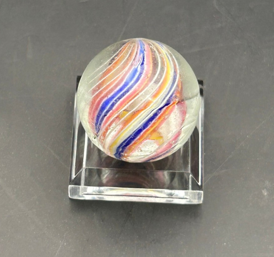 Antq German 13/16″ Divided Core x3 Swirl Latticino Red Blue Yellow Good+ E1.10