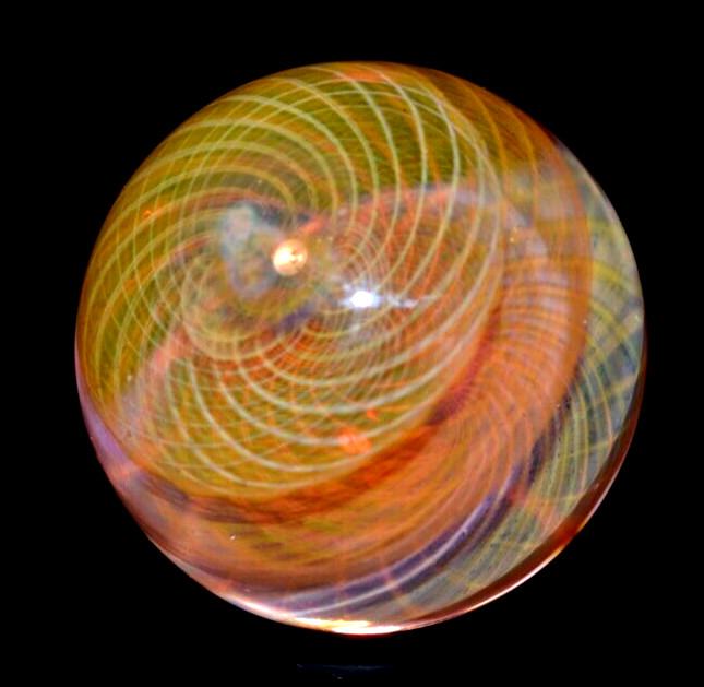 C0HESION GLASS GLASS MARBLE/1.363″-TANGERINE TRIPLE SPIRAL-FAST WORLDWIDE SHIP