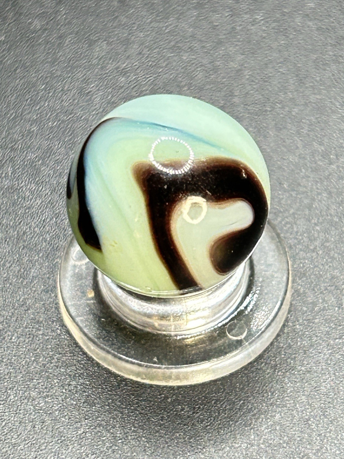 Vintage Ravenswood Swirl Marble HTF Deep Purple On Lime Seafoam Glass 0.591”