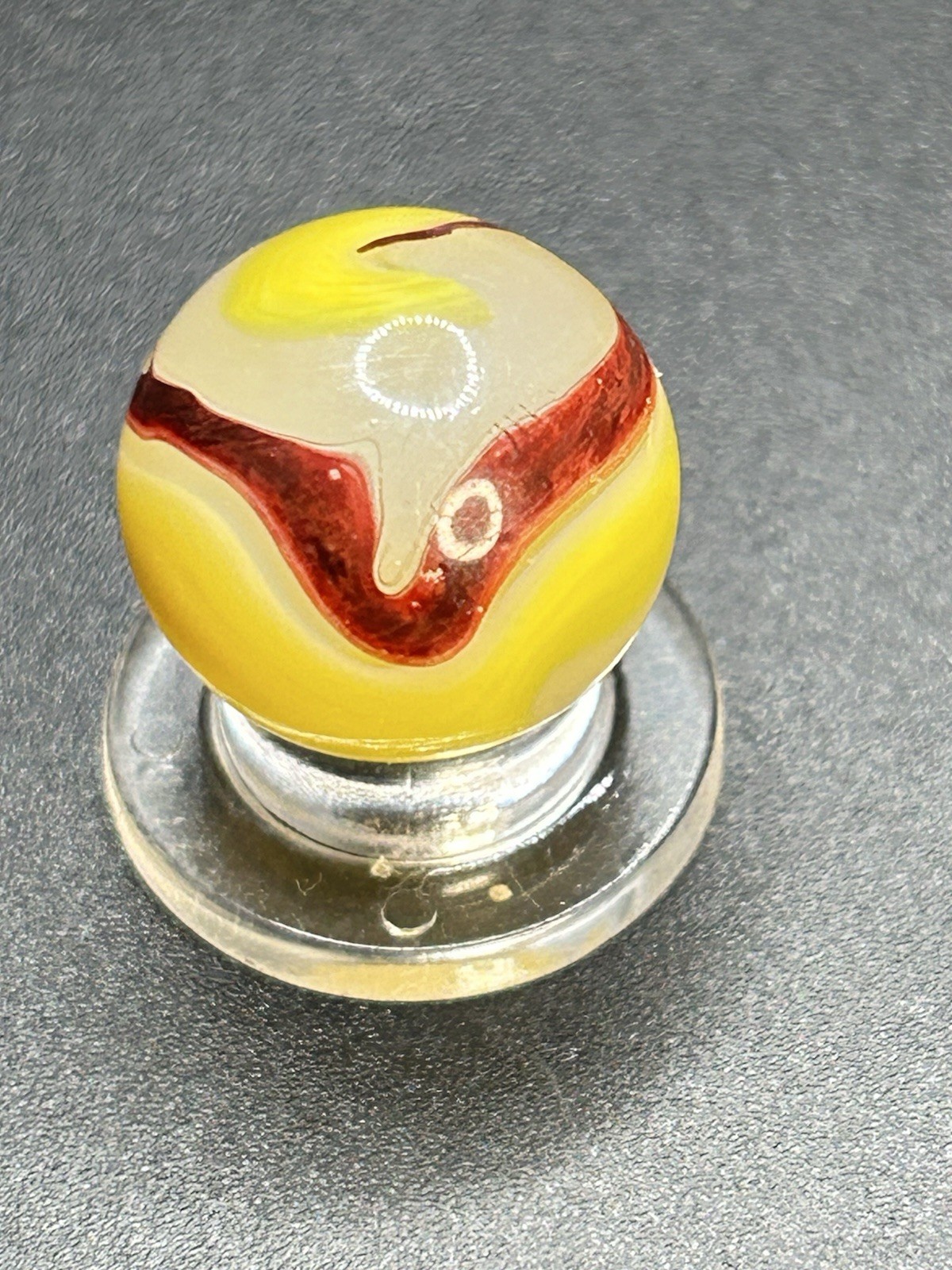 Vintage Akro Agate Egg Yolk Oxblood Marble 0.629” Multi Color UV Active