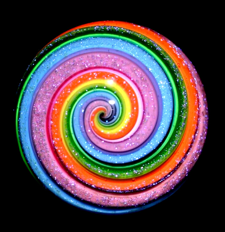 EDDIE SEESE GLASS MARBLE/1.775″-PASTEL DICHROIC RAINBOW-SPARKLY MAGENTA,SAPPHIRE