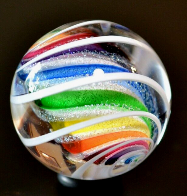 EDDIE SEESE GLASS MARBLE/1.540″-TRANSPARENT RAINBOW DICHROIC CORE-WORLDWIDE FAST