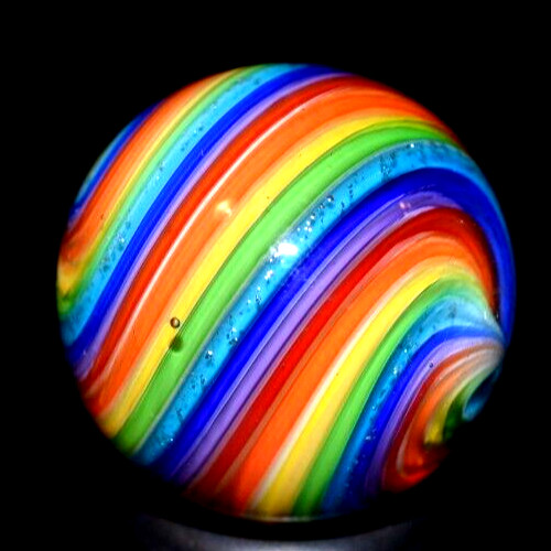 EDDIE SEESE GLASS MARBLE/.843″-BRIGHT DICHROIC RAINBOW-SUNFLOWER,ORANGE,RED,LIME