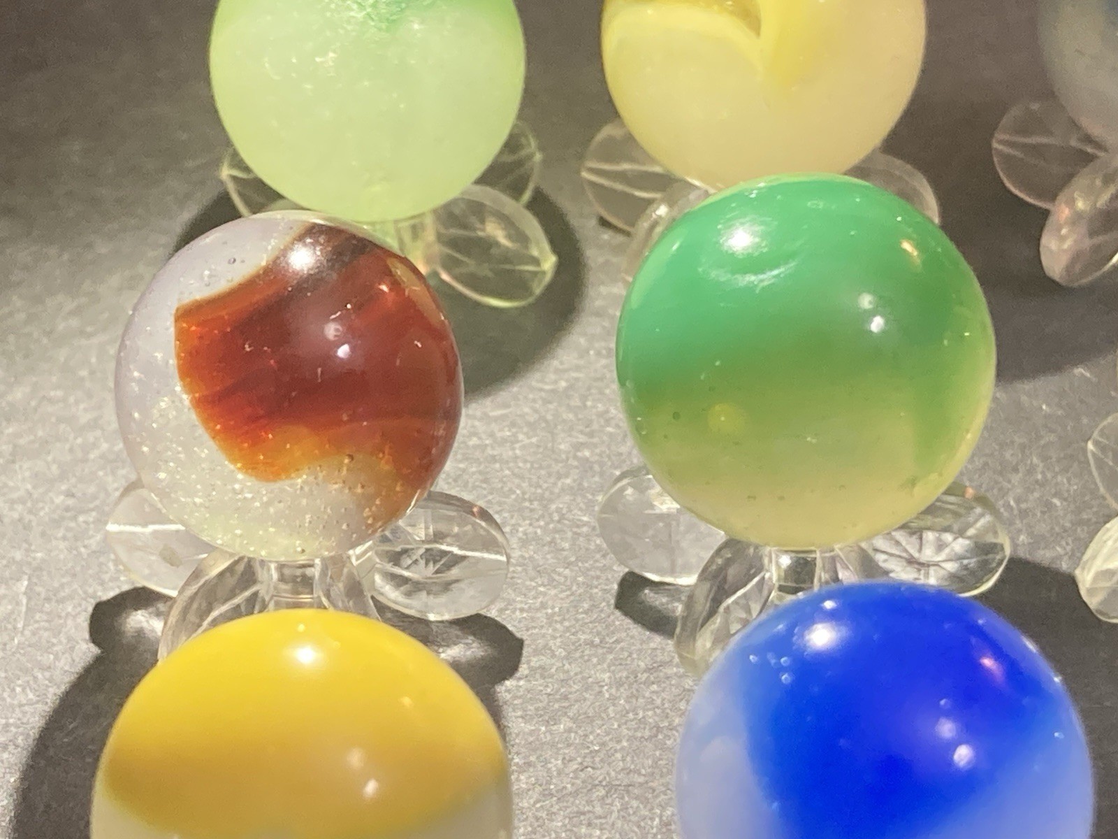 Akro Agate Mossy Glass Marble Lot (12)Pcs Multiple Diff. Color UV Reactive