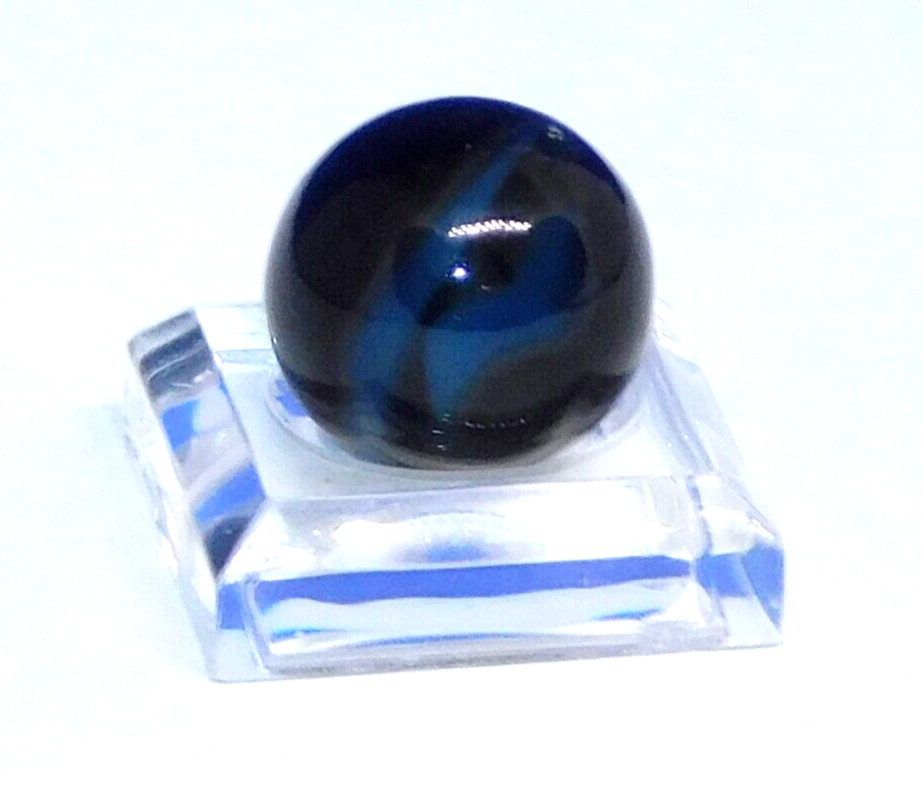 Vintage Marble Black Blue ‘9’ Opaque Swirl Christensen? Pontil NM+ 0.60″ #0-105