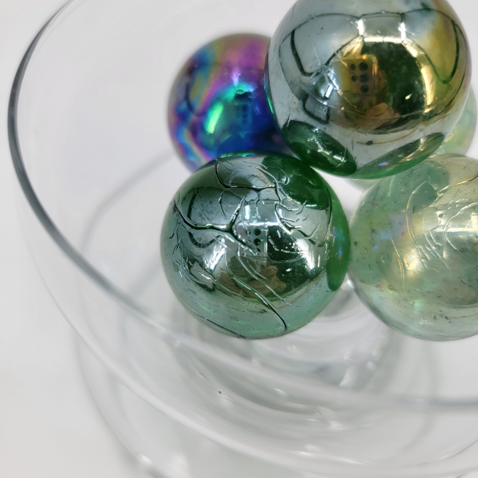 VTG 1.5″ Aurora Iridescent Glass Shooter Marbles Set 6 w/Original Bag Taiwan 70s