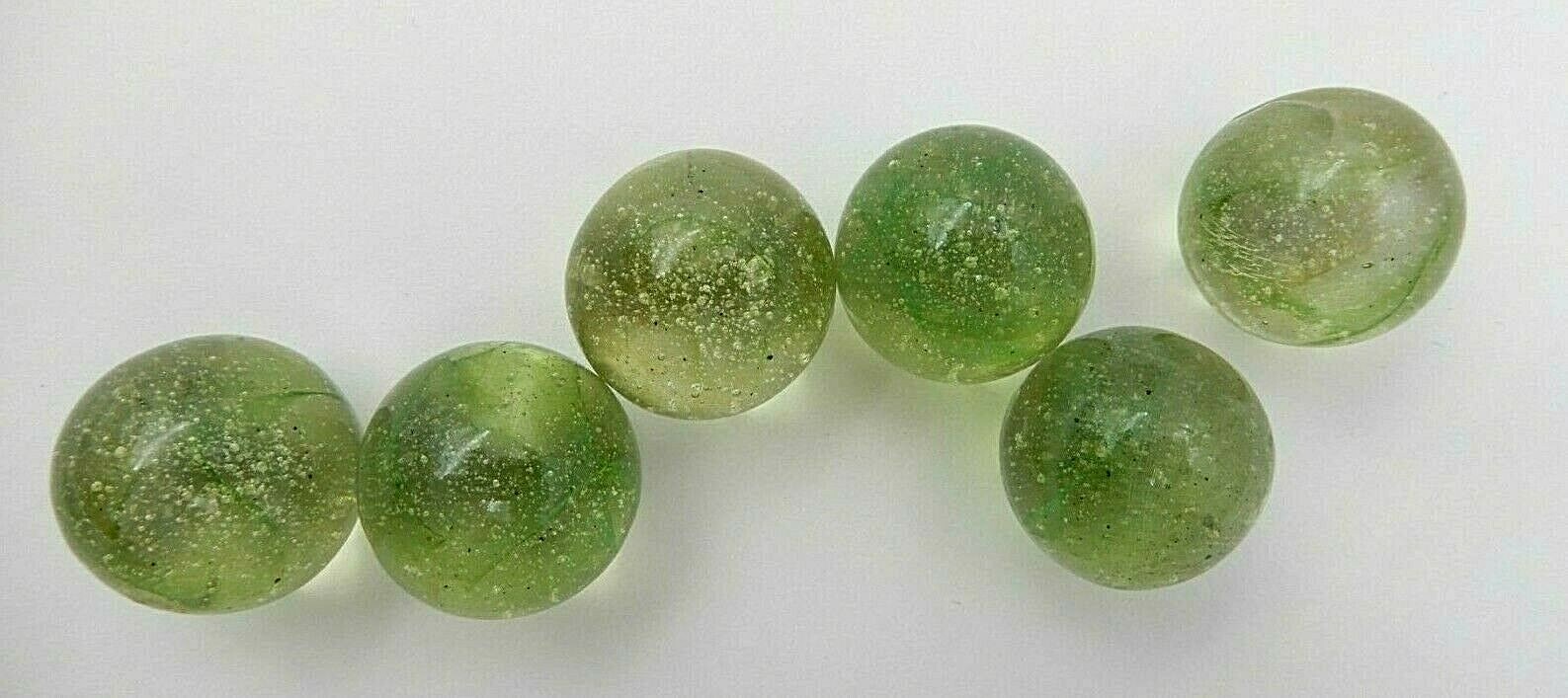 VINTAGE SET OF SIX GREEN COLOR SWIRL LARGE SHOOTER 7/8″ MARBLES