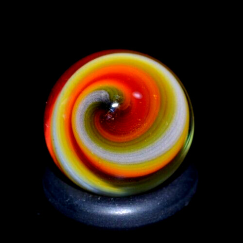 BRYAN TRILLAS GLASS MARBLE/.588″-BLACKLIGHT FIREBALL-SUNFLOWER,ORANGE,CHERRY,WHT