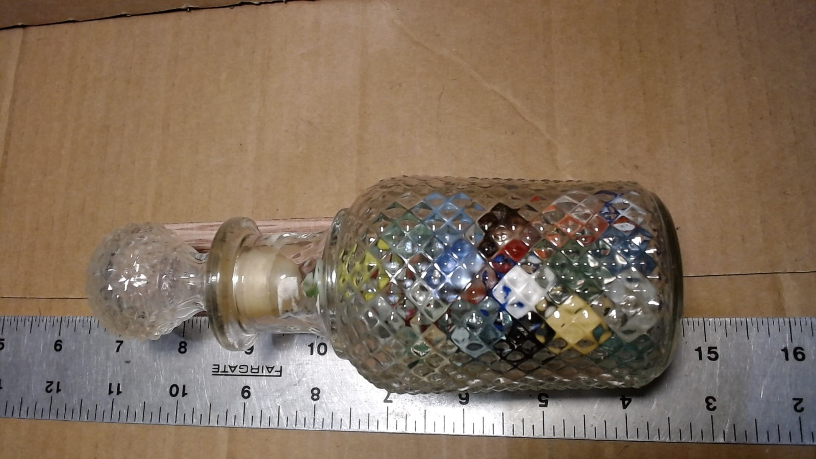 Glass Marbles (43) w/ Decorative Glass Container Have Wear