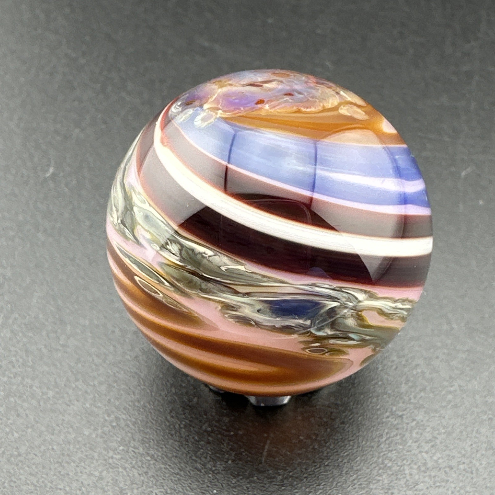 Contemporary Handmade Art Glass Marble 1.04″ Multicolor Abstract Swirl MIB Boro