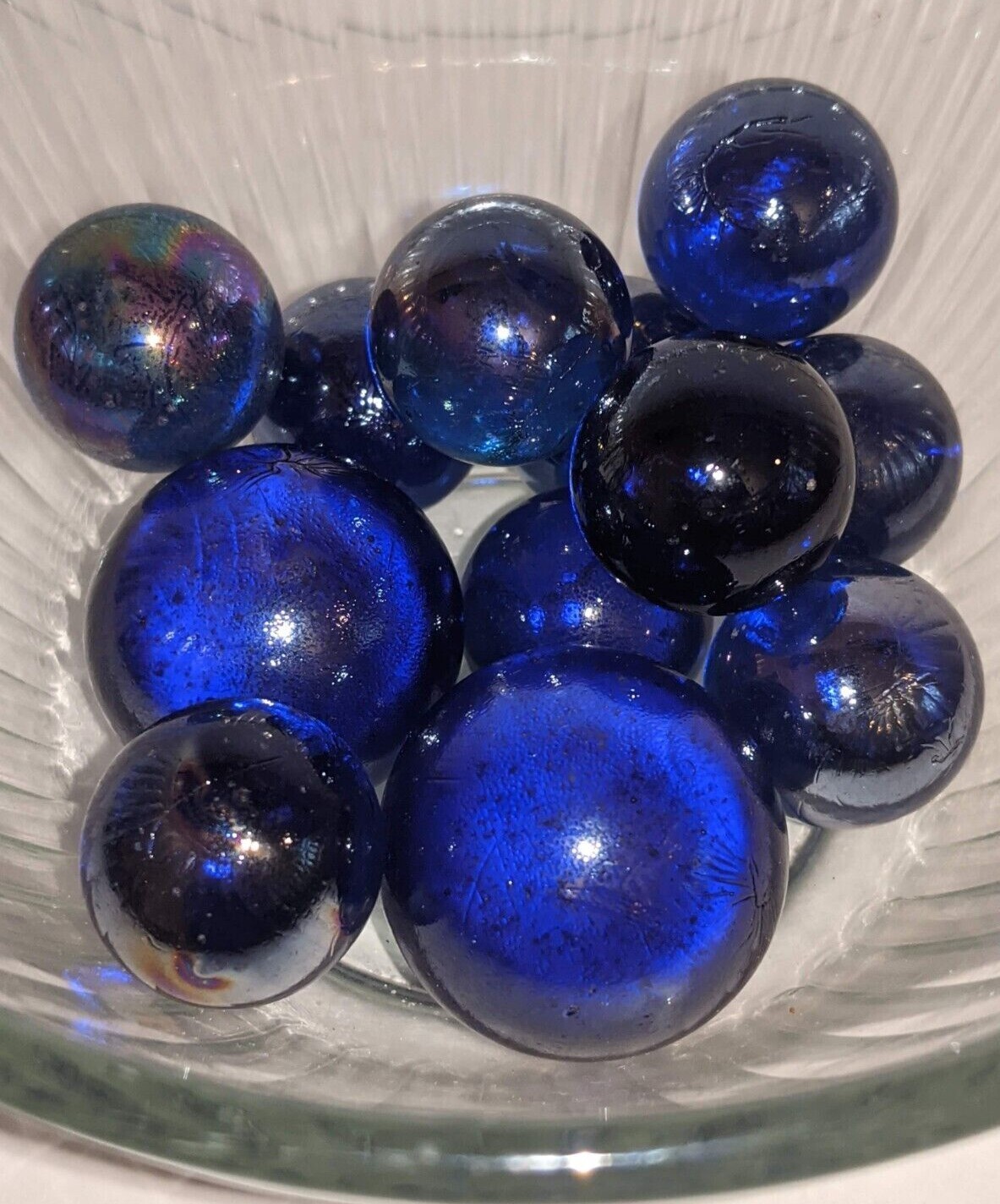 2 Large 10 Medium Blue Purple Iridescent Marbles