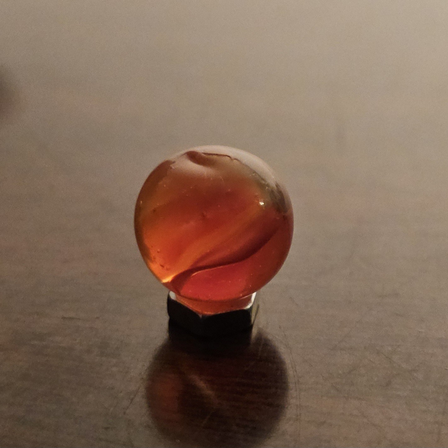 Vintage CE Bogard Orange Floppy 4-Lobe Cats Eye .562″ Glass Marble w Cold Roll