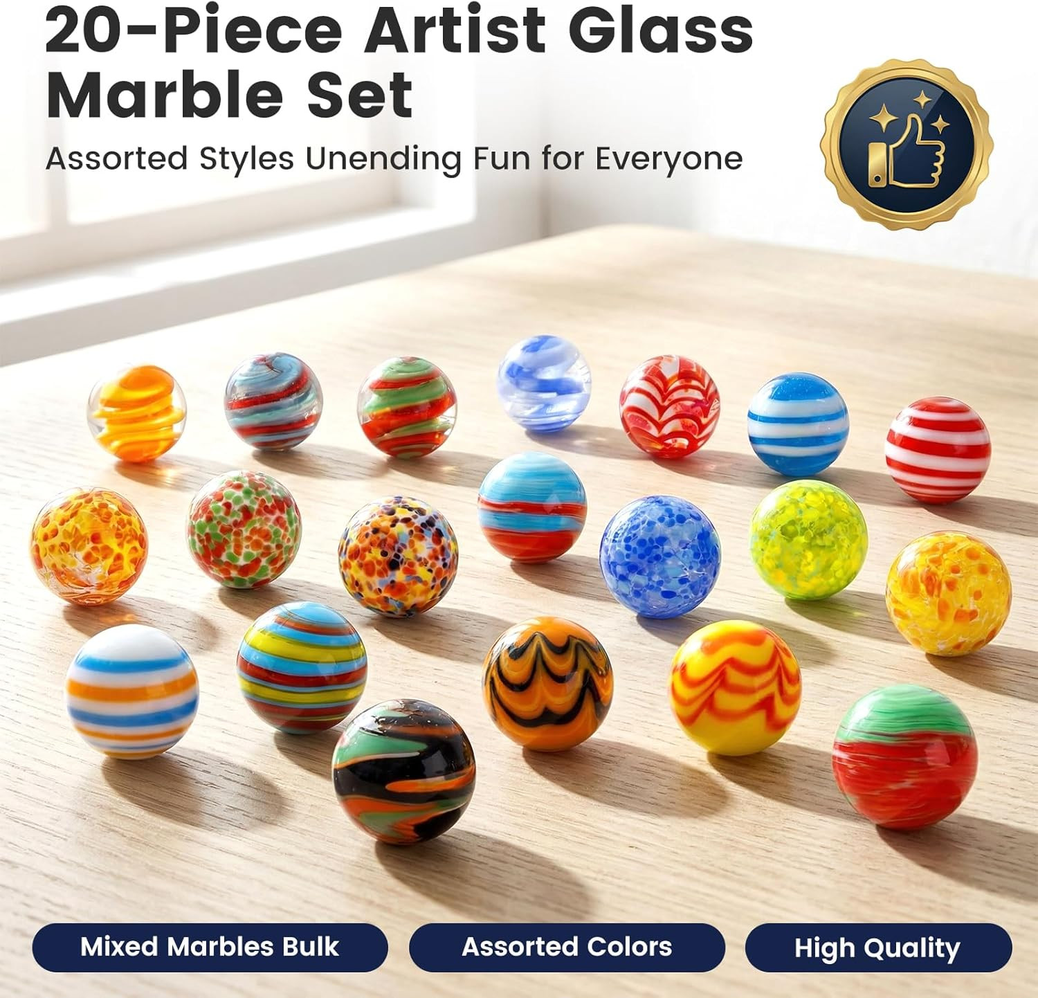FUTUREPLUSX 20PCS Glass Marbles for Kids, 0.63 Inch Small Colorful Marbles Run A