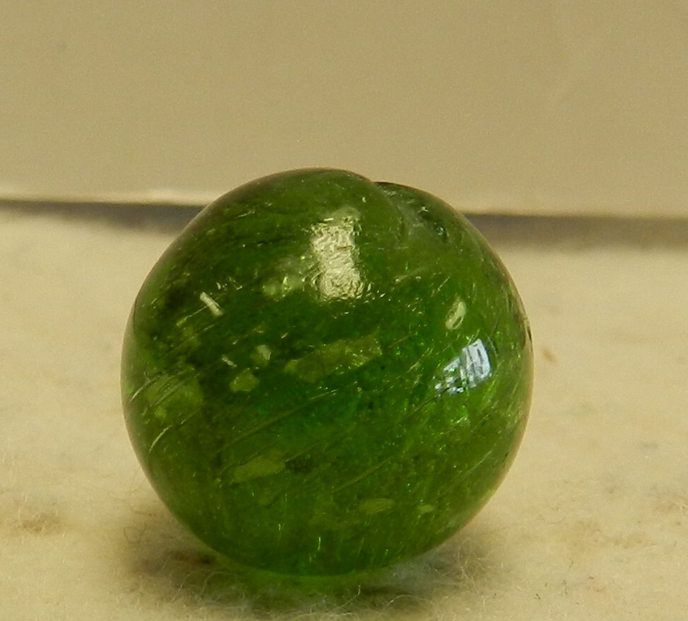 #17807m Vintage German Handmade Green Glass Mica Marble .62 Inches